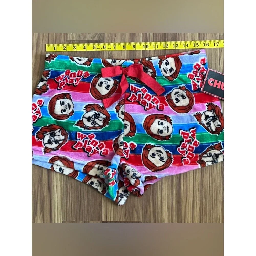 NEW Chucky Child's Play Horror Stripe Plush Sleep Shorts Spooky Pajamas Size XL